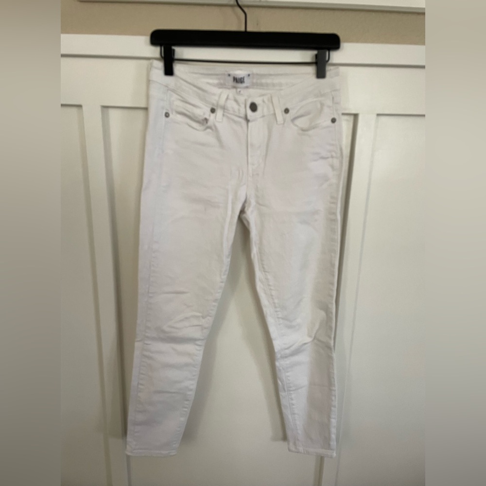 Paige cropped white skinny jeans